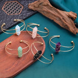 Women's Healing Chakra Natural Stone Hexagonal Wire Crystal Bracelet Rose Quartz, Gemstone, Cuff Bracelet