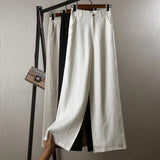 Cotton Linen Straight Trousers Elastic High Waist Wild Wide Leg Pants