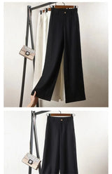 Cotton Linen Straight Trousers Elastic High Waist Wild Wide Leg Pants