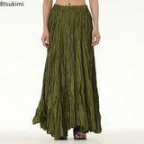 Elegant Drape Crumpled  Summer Elastic Waist