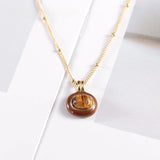 Enamel Glazed Tiger Eye Stone Geometric Pendants Titanium Steel Women