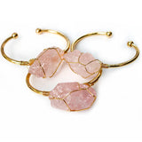 Irregular Citrine Stone Healing Crystal Bracelet Handmade Boho Wire Wrapped Cuff Bracelet for Womens Girls Ladies