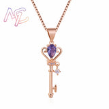 Natural Crystal Key Pendant Necklace Vintage Real Jewelry Charm Talismans Rose Gold Plated Amulet Carved Gemstone Stone Luxury