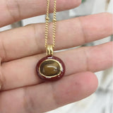 Enamel Glazed Tiger Eye Stone Geometric Pendants Titanium Steel Women