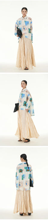 Elegant Drape Crumpled  Summer Elastic Waist