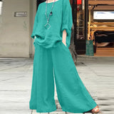 Casual Cotton Linen Pant Sets Women's O Neck Long Sleeve