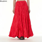 Elegant Drape Crumpled  Summer Elastic Waist