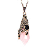 Natural 12 Faceted Healing Crystal Reiki Divination Dowsing Rose Pink Quartz Stone Pendulum Pendant Chain Necklace Jewelry