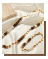 Tiger Eye Stone Splice Freshwater Pearl Beaded Chain Necklace
