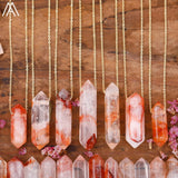 Healing Crystal Quartz Double Point Terminated Pendant Necklace For Women Citrines Amethysts Quartz Boho Necklace Gift For Her