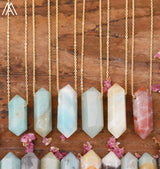 Healing Crystal Quartz Double Point Terminated Pendant Necklace For Women Citrines Amethysts Quartz Boho Necklace Gift For Her