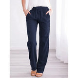 Cotton Linen Drawstring Pants Elastic Waist