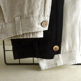Cotton Linen Straight Trousers Elastic High Waist Wild Wide Leg Pants
