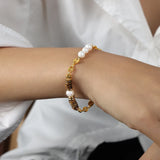 Tiger Eye Stone Splice Freshwater Pearl Beaded Chain Necklace