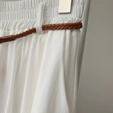 White Skirt A-Line Elastic Waist with Pockets