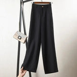 Cotton Linen Straight Trousers Elastic High Waist Wild Wide Leg Pants