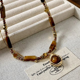 Eye Stone Pendant Necklace Stacking Alloy Sweater Chain