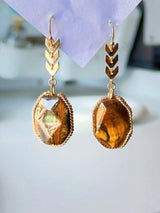 Faceted Tiger Eye Stone Geometric Wheat Ear Earrings Vintage Light Luxury Jewelry Women Festival Birthday Gifts
