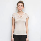 Silk Knit T-Shirt Women Drape Neck Soft Top