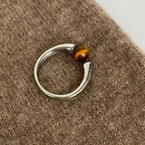 Women Minimalist Tiger's Eye Silver Ring