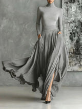Elegant Long Skirt Sets Women Autumn Winter Long Sleeve Slim T-shirt Tops And Maxi Skirts Dress Two Piece Set