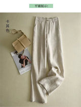 Cotton Linen Straight Trousers Elastic High Waist Wild Wide Leg Pants