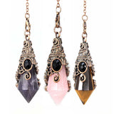 Natural 12 Faceted Healing Crystal Reiki Divination Dowsing Rose Pink Quartz Stone Pendulum Pendant Chain Necklace Jewelry