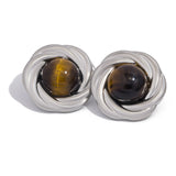 Natural Tiger's-eye Stone Stainless Steel Golden Stud Earrings 18k PVD Plated Waterproof Fashion Metal Daily Charm Jewelry