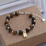 925 Sterling Silver Natural Tiger's Eye Bracelet For Women Gift 14K Gold Plated Wealth And Fortune Pendant Jewelry