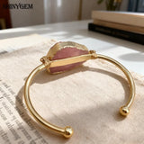 Jewelry Healing Purple Pink Crystal Hand Winding Irregular Natural Amethyst Strawberry Rose Quartz Women Bracelet