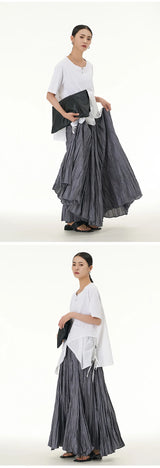 Elegant Drape Crumpled  Summer Elastic Waist