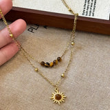 Tiger Eye Layered Necklace  Gold-Tone Alloy, Natural Tiger Eye Beads