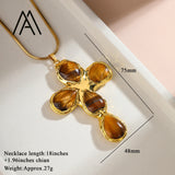 Tigers Eye Cross Pendant Necklace Fashion Vintage