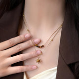 Tiger Eye Layered Necklace  Gold-Tone Alloy, Natural Tiger Eye Beads