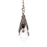 Natural 12 Faceted Healing Crystal Reiki Divination Dowsing Rose Pink Quartz Stone Pendulum Pendant Chain Necklace Jewelry