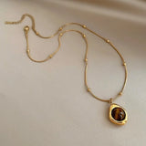 Eye Stone Pendant Necklace Stacking Alloy Sweater Chain