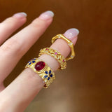 Vintage Tiger's-eye Stone Rings For Women Girls Golden Sunflower