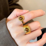 Vintage Tiger's-eye Stone Rings For Women Girls Golden Sunflower