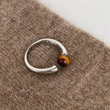 Women Minimalist Tiger's Eye Silver Ring