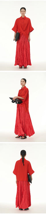 Elegant Drape Crumpled  Summer Elastic Waist