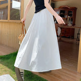 White Skirt A-Line Elastic Waist with Pockets