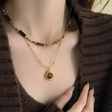 Eye Stone Pendant Necklace Stacking Alloy Sweater Chain