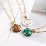Enamel Glazed Tiger Eye Stone Geometric Pendants Titanium Steel Women