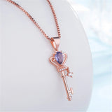 Natural Crystal Key Pendant Necklace Vintage Real Jewelry Charm Talismans Rose Gold Plated Amulet Carved Gemstone Stone Luxury
