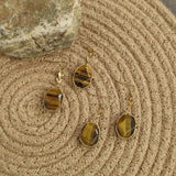 Faceted Tiger Eye Stone Geometric Wheat Ear Earrings Vintage Light Luxury Jewelry Women Festival Birthday Gifts