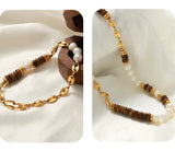 Tiger Eye Stone Splice Freshwater Pearl Beaded Chain Necklace