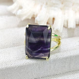 Rectangular Crystal Ring, Green/Purple Fluorite Jewelry, Spritual Healing Gemstone Ring for Women, Gift for Mom/Friend/Sister