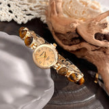 Gold-Hued Women's Watch Featuring Tiger's Eye