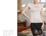 Silk Knit T-Shirt Women Drape Neck Soft Top