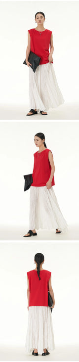 Elegant Drape Crumpled  Summer Elastic Waist